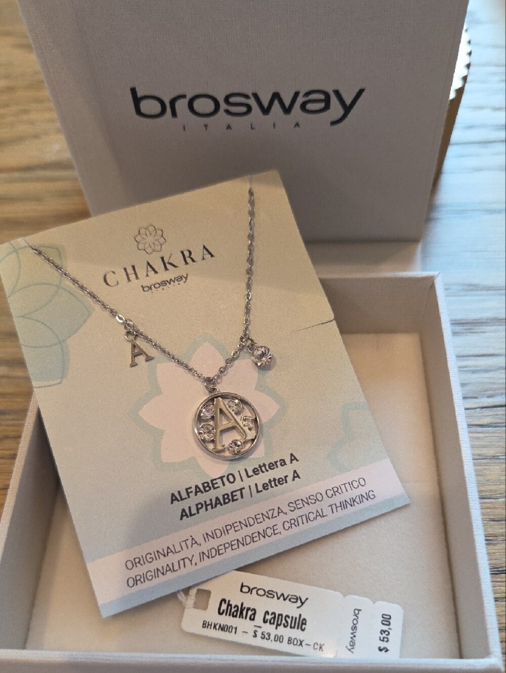 Brosway Chakra Alphabet 'A' Stainless Steel Silver Pendant Necklace